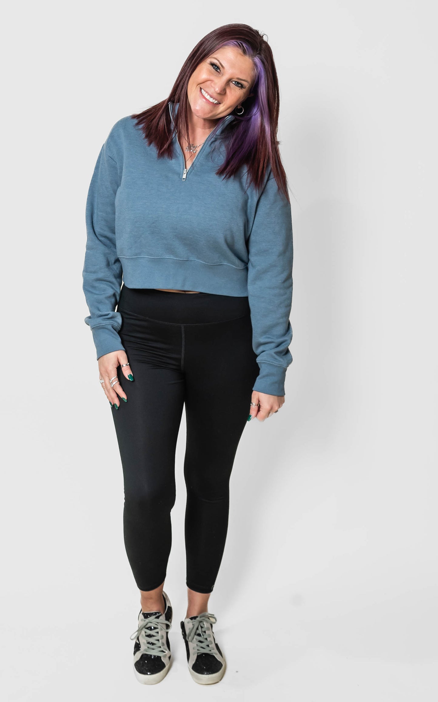 Flint Blue 1/2 Zip Mockneck Cropped Sweatshirt