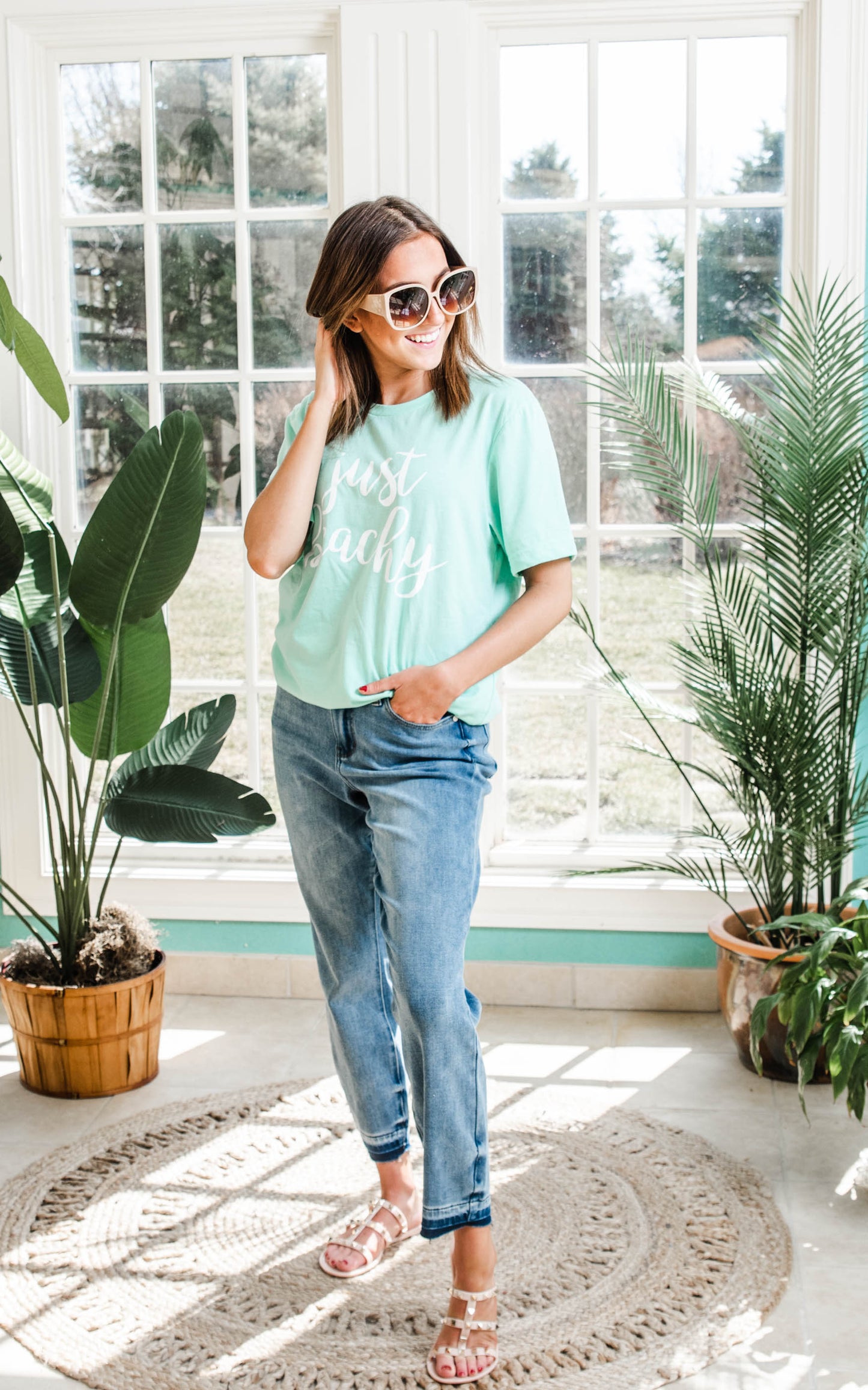 Just Beachy T-shirt - Mint - BAD HABIT BOUTIQUE 