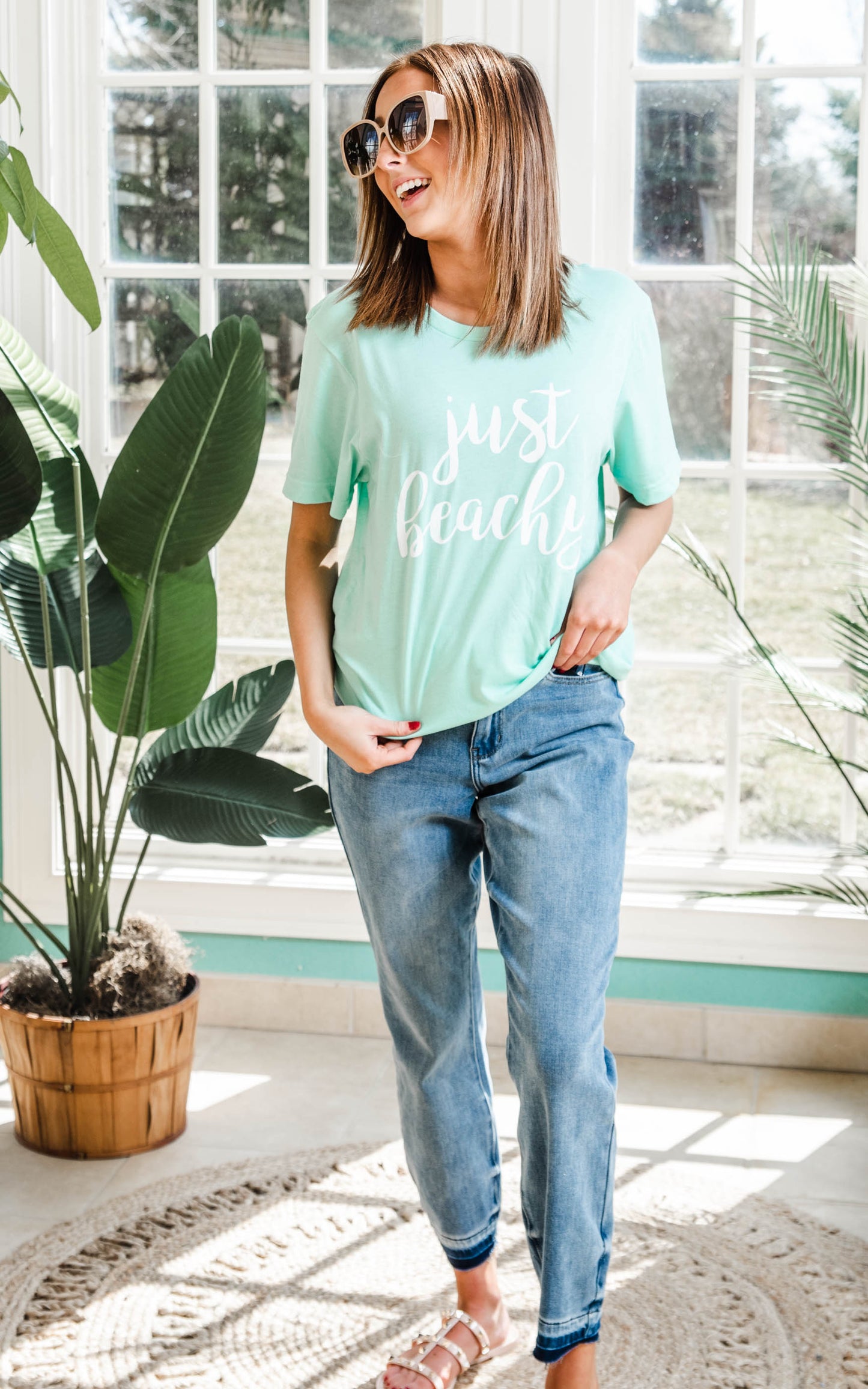 Just Beachy T-shirt - Mint - BAD HABIT BOUTIQUE 