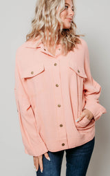 coral button up jacket 