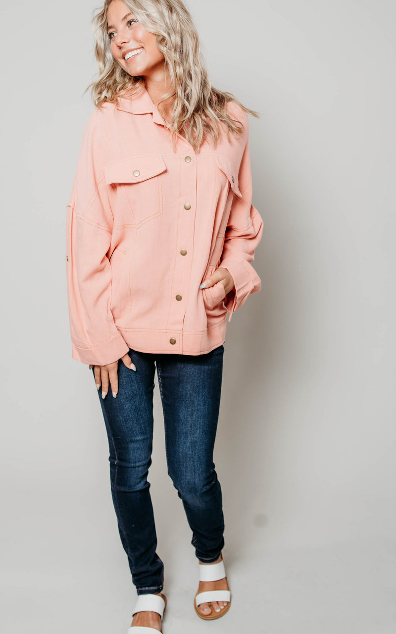 coral button up jacket 