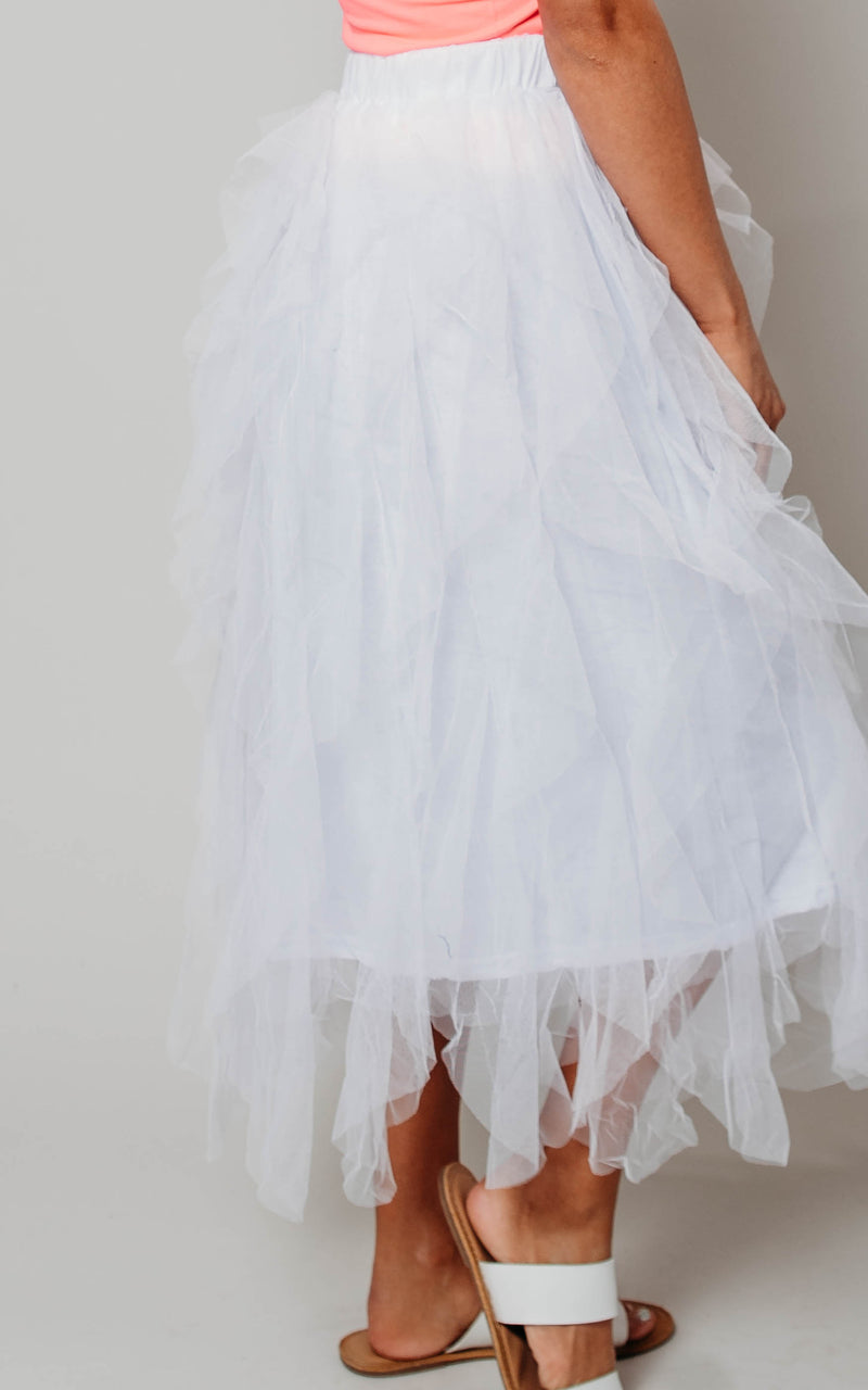 white tiered tulle skirt