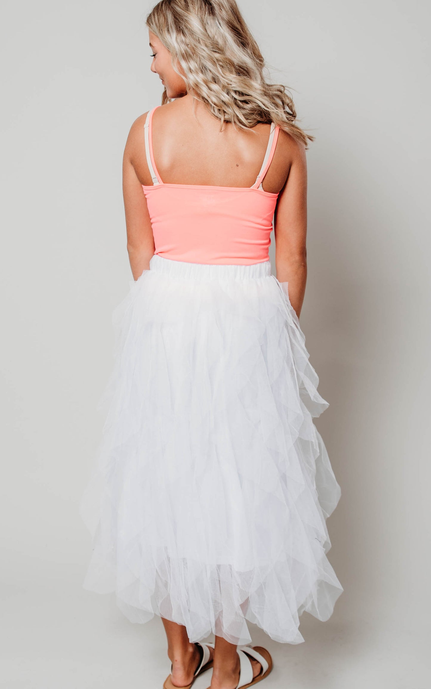 white high low tulle skirt