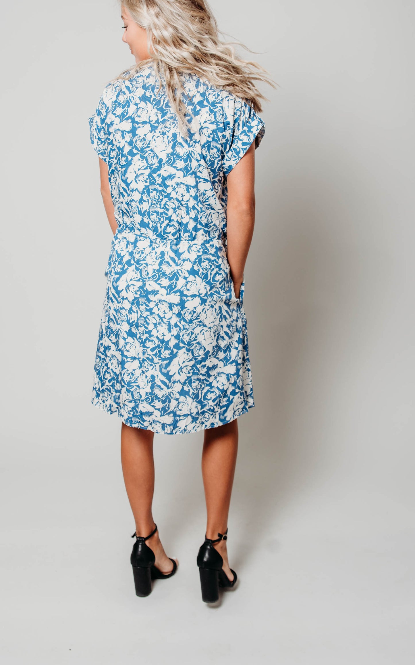 blue ditsy floral dress