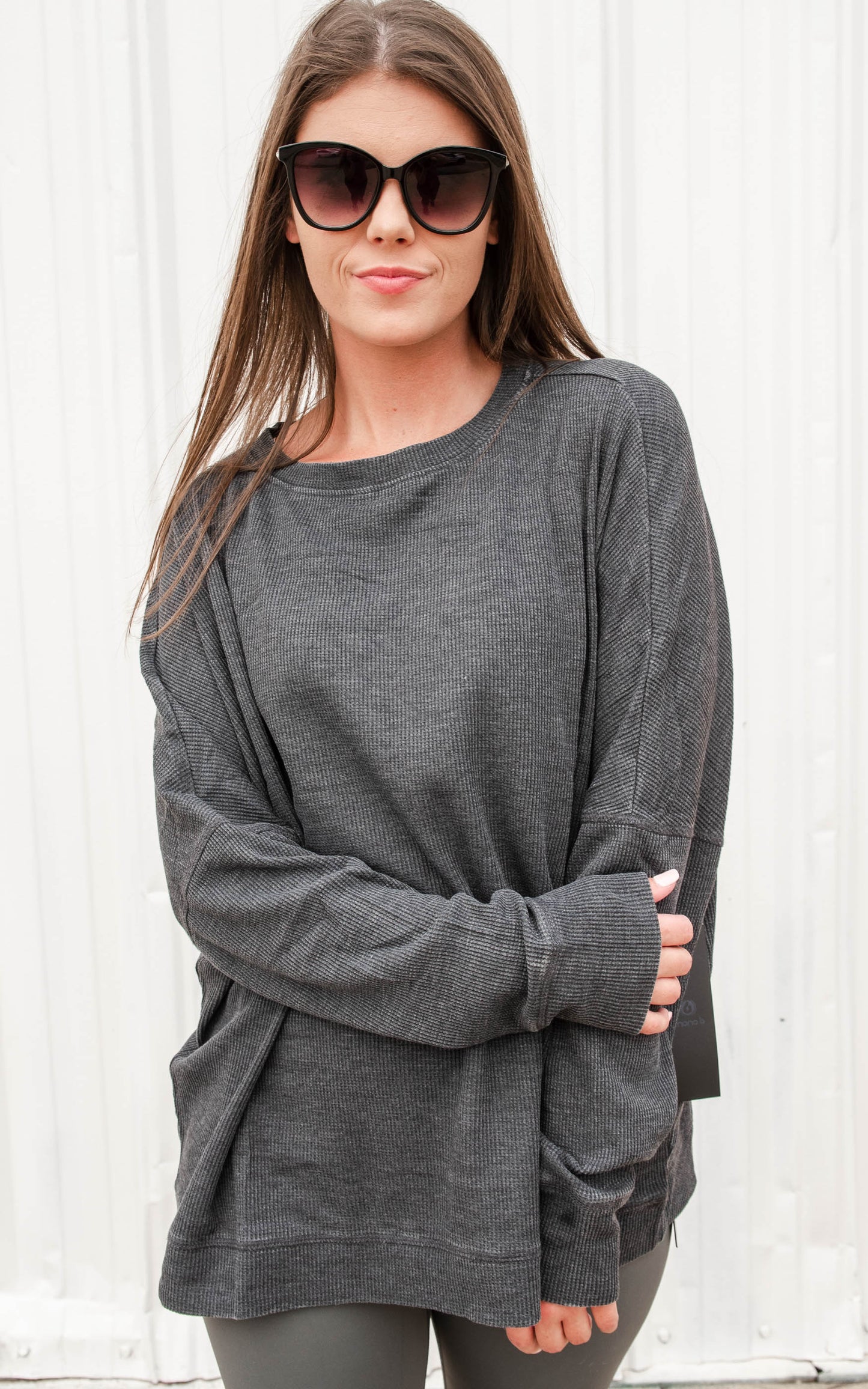 Mono B. Waffle Ribbed Roundneck Pullover - ONESIZE AND PLUS ONLY