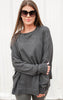 Mono B. Waffle Ribbed Roundneck Pullover - ONESIZE AND PLUS ONLY