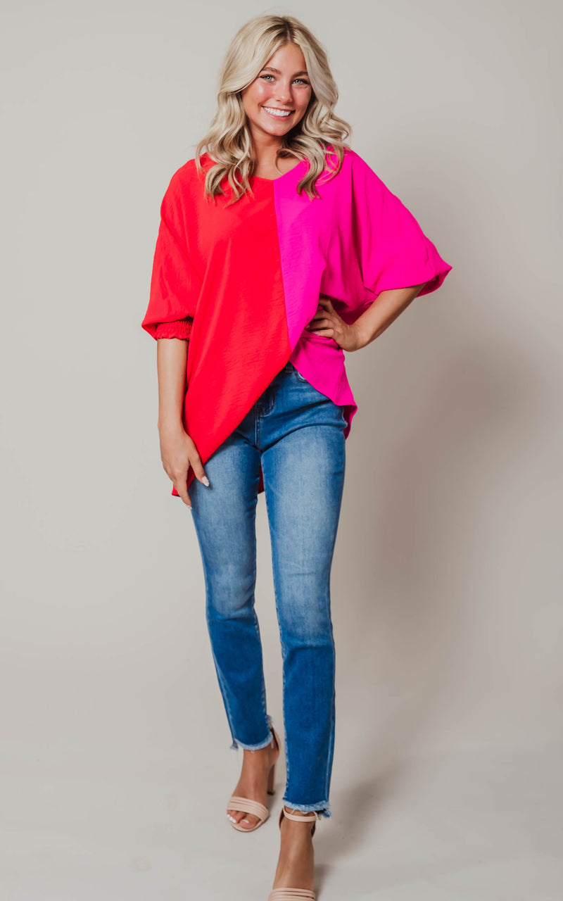 color block silk blouse