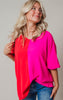 red pink color block top 