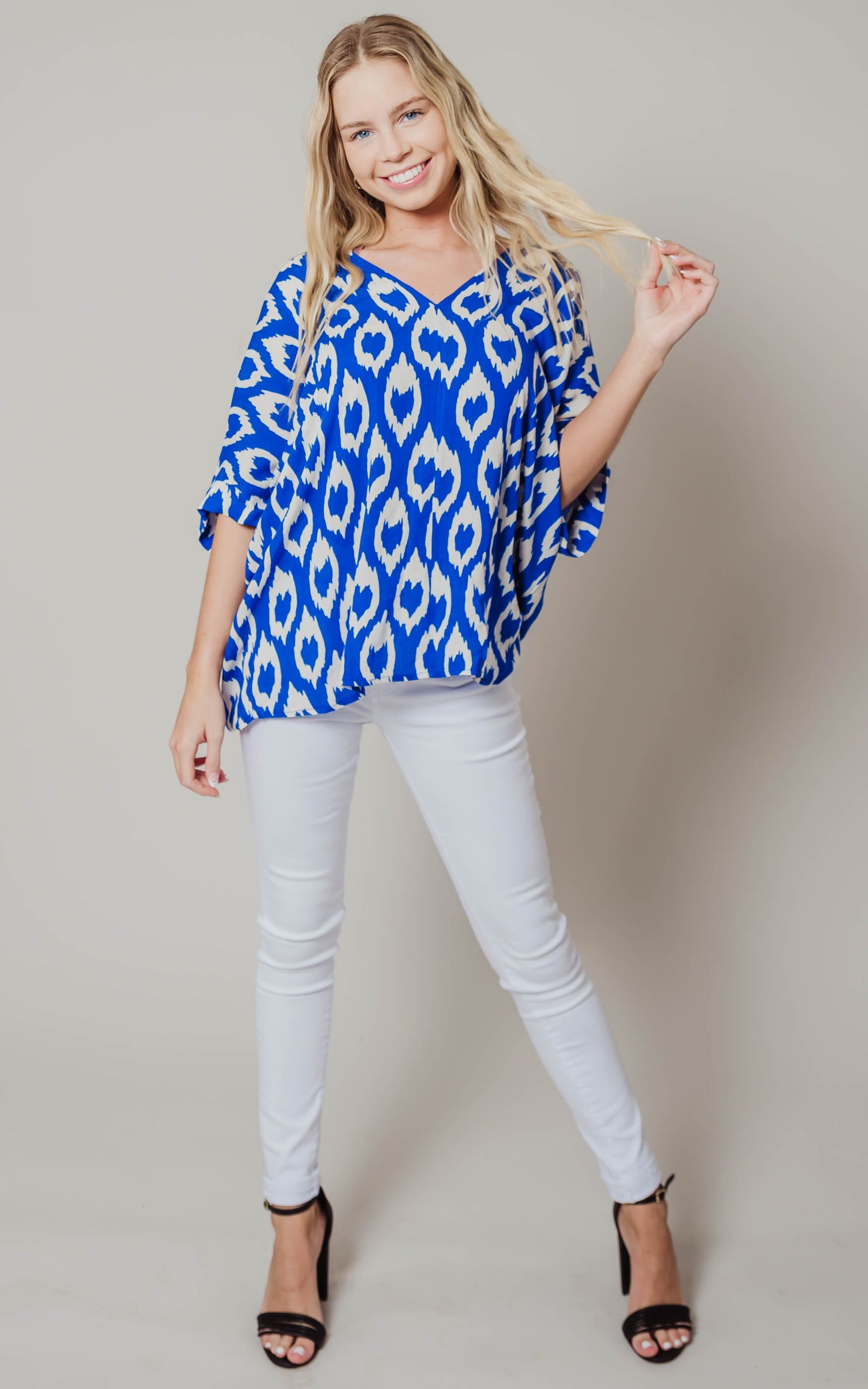 royal blue moroccan chiffon blouse 