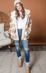 taupe checkered sherpa
