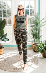 Weekend Mode Muscle Tank Top -Olive - BAD HABIT BOUTIQUE 