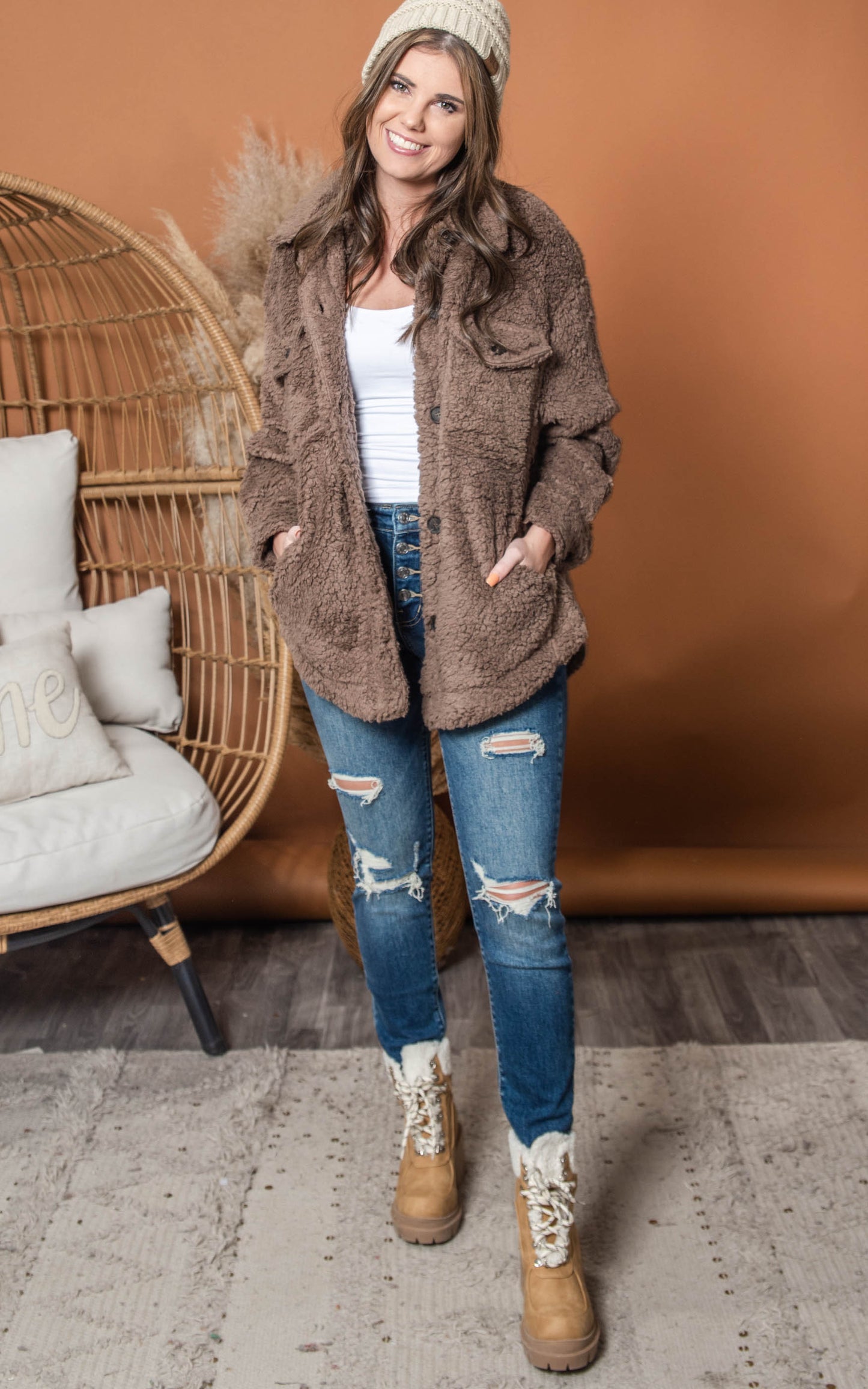 Oversized Teddy Button Up Jacket | LOVETREE