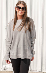 Mono B. Waffle Ribbed Roundneck Pullover - ONESIZE AND PLUS ONLY