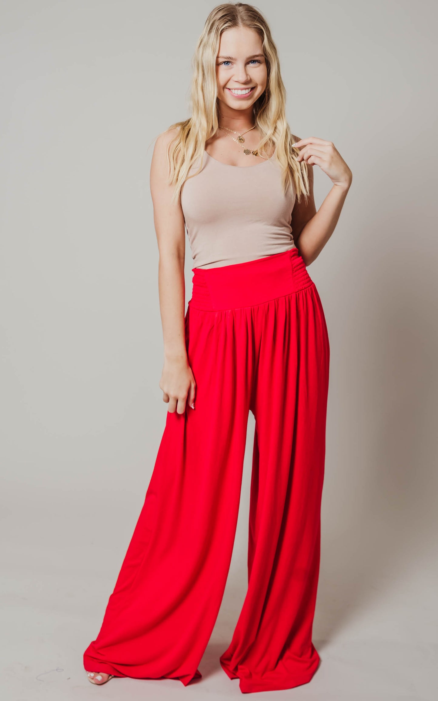 red wide leg pants 