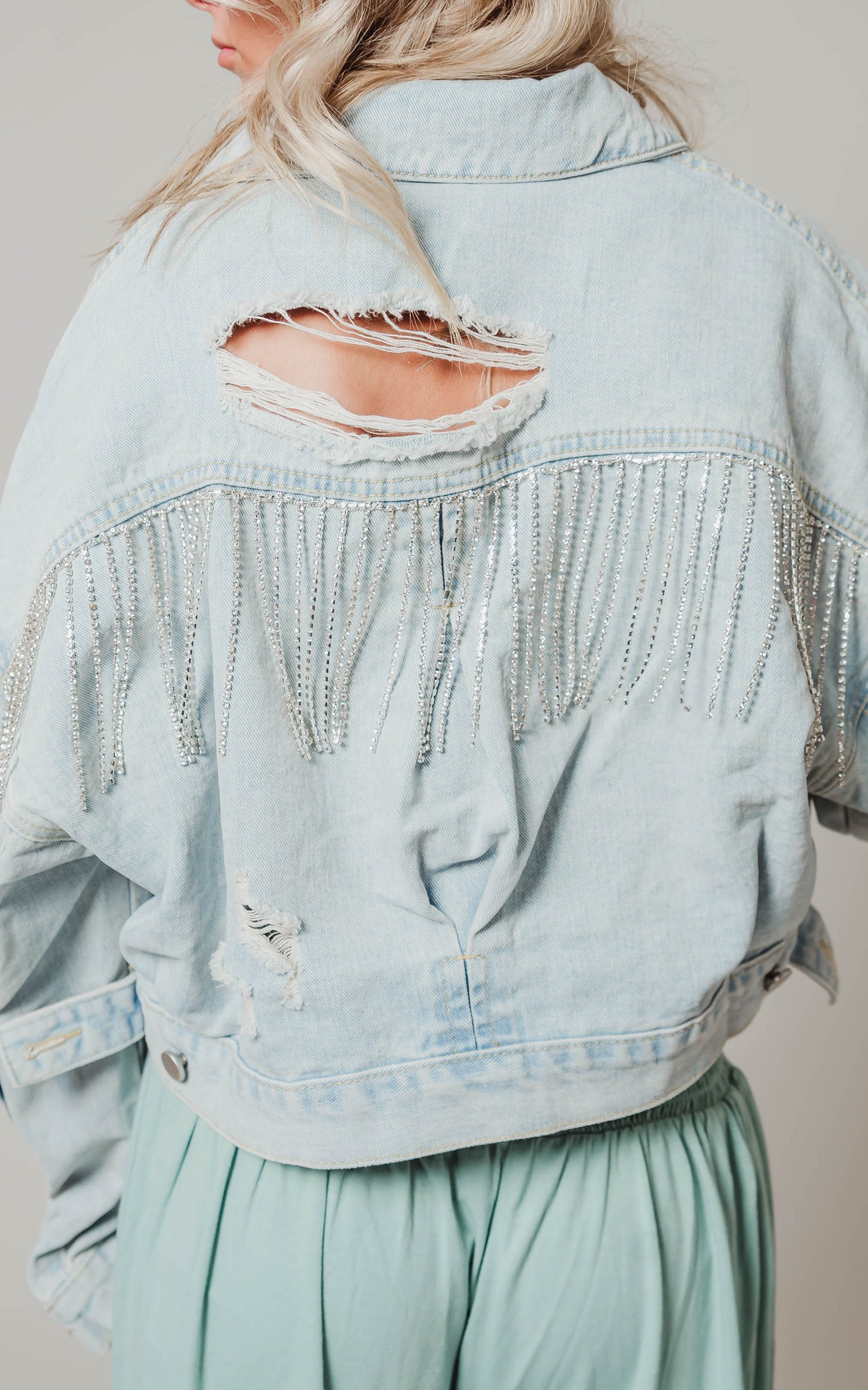 rhinestone fringe denim jacket 