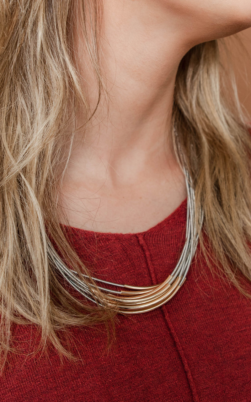 Silver Spring Wire Bar Layered Necklace