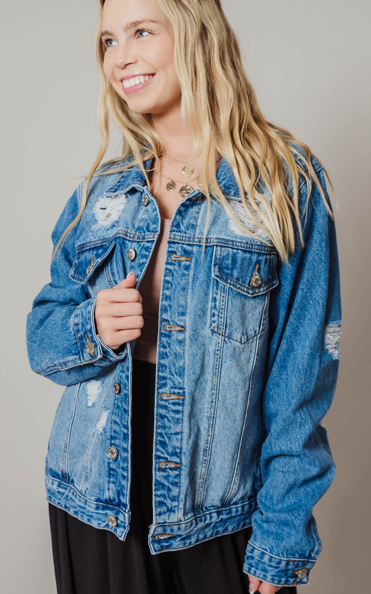 Distressed Denim Jacket -Zenana - Final Sale*