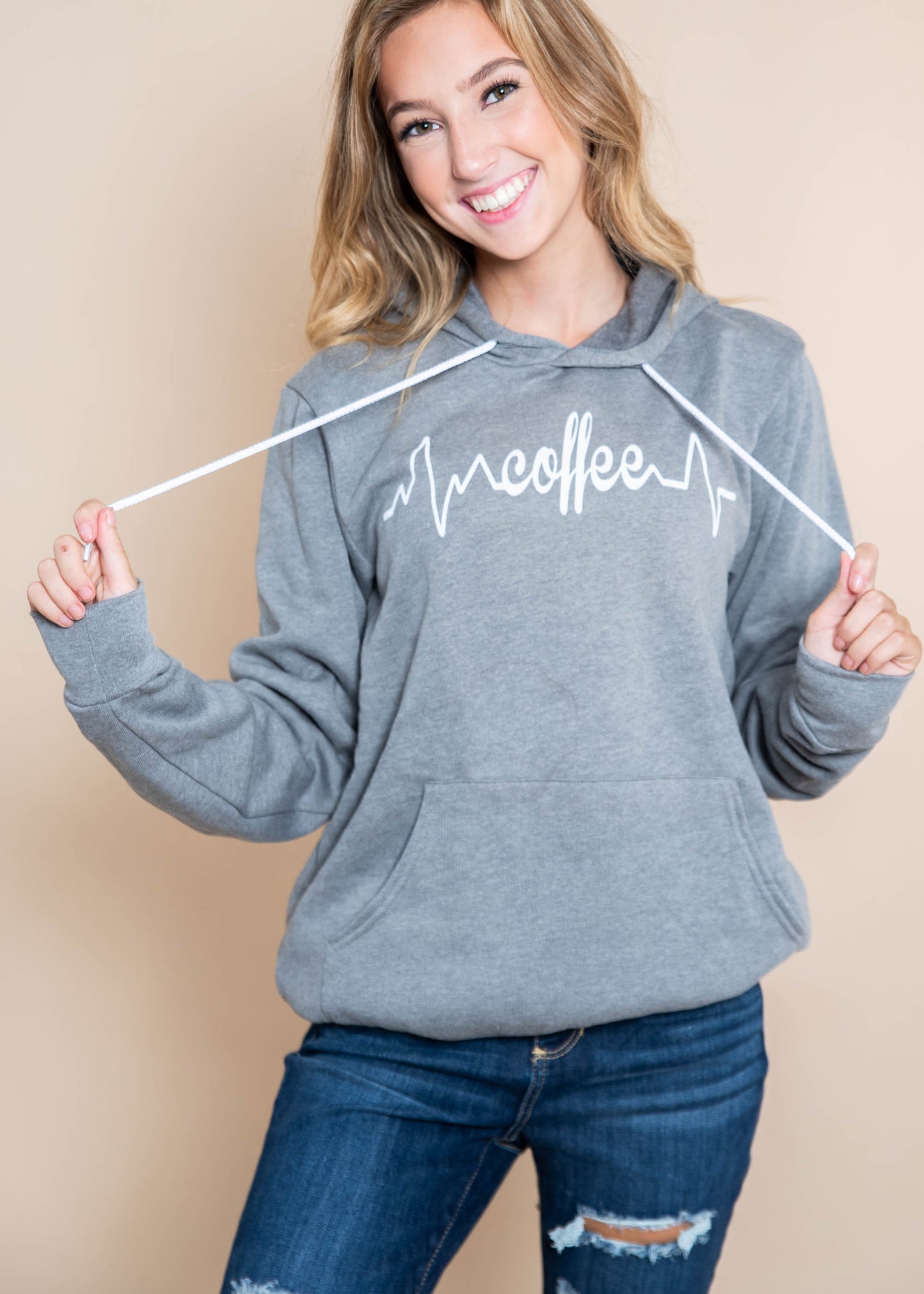 Coffee Is My Lifeline Hoodie | Gray - BAD HABIT BOUTIQUE 