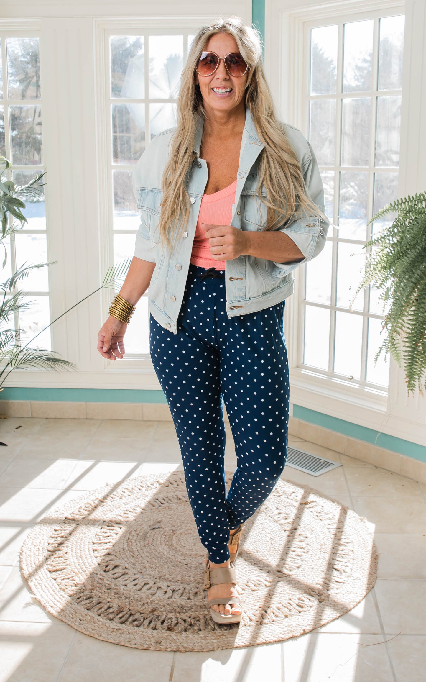 POLKA DOT PRINT JOGGER PANTS BUTTERY SOFT