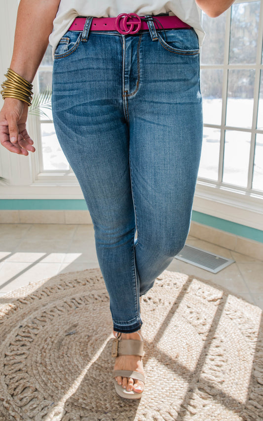 Judy Blue Skinny Released Hem and Side Slit Denim Jeans