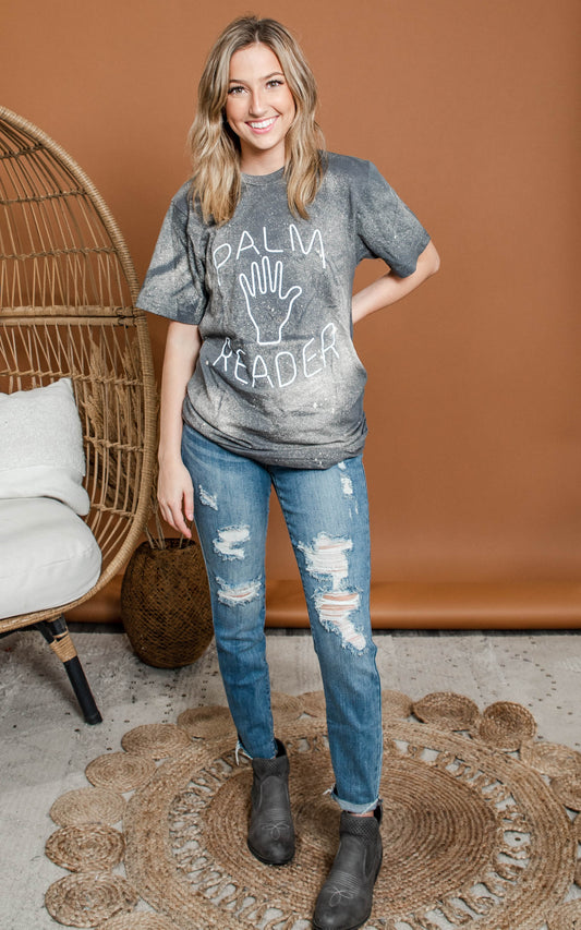 grey palm reader bleached t-shirt