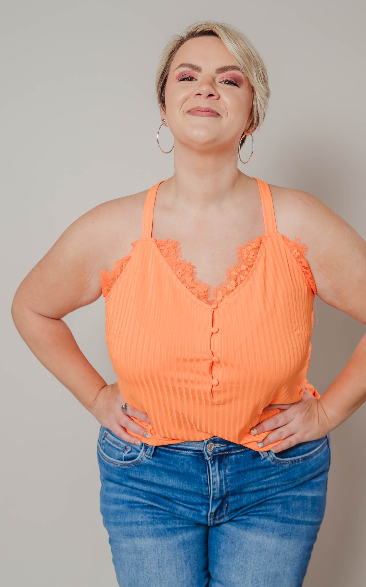 tangerine lace tank top 