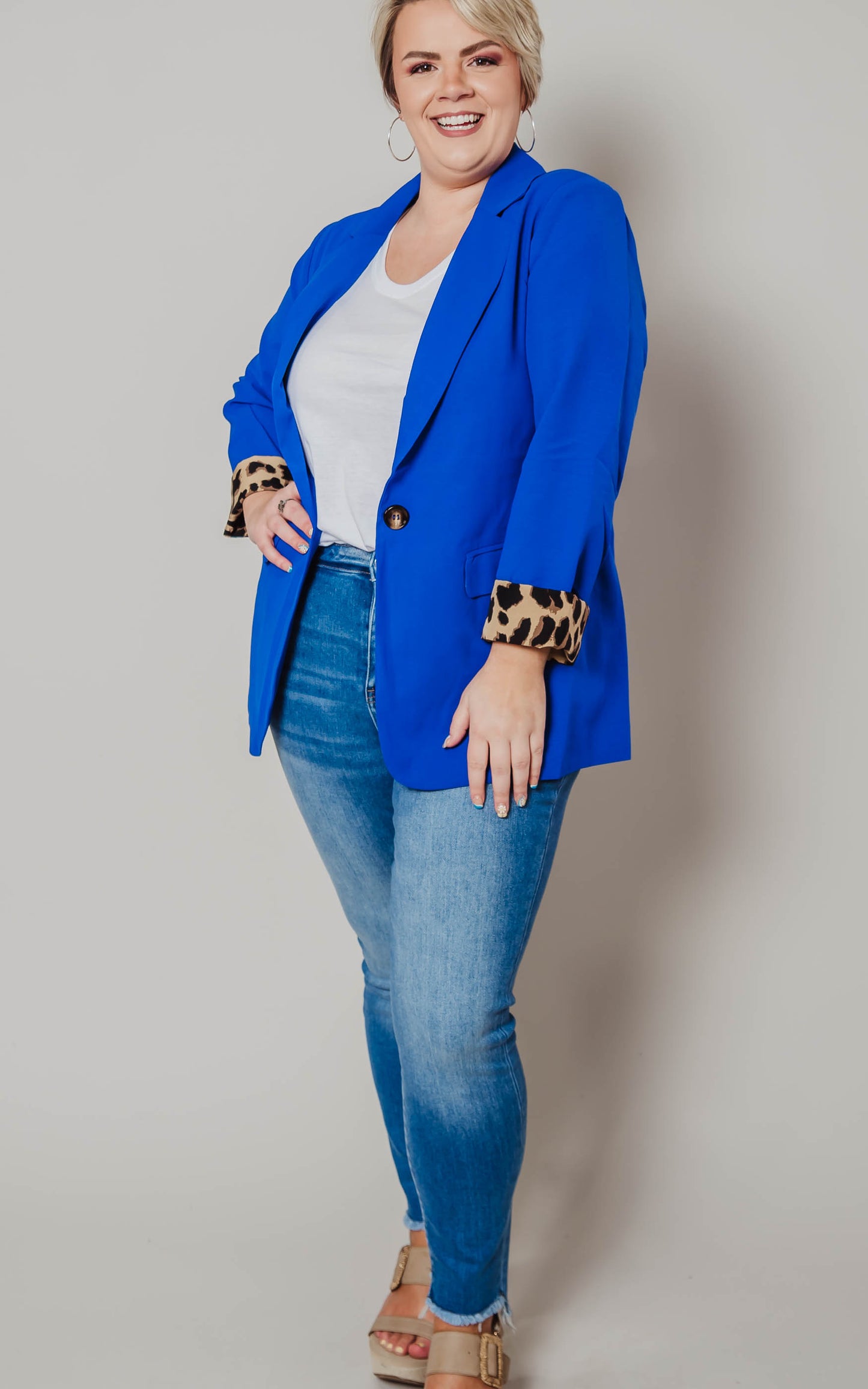 royal blue blazer leopard print lining