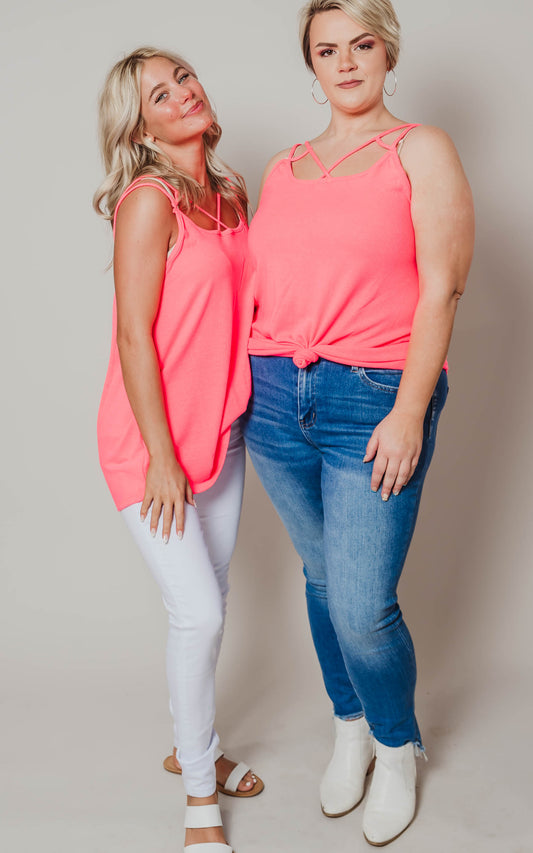 neon pink strappy tank top 