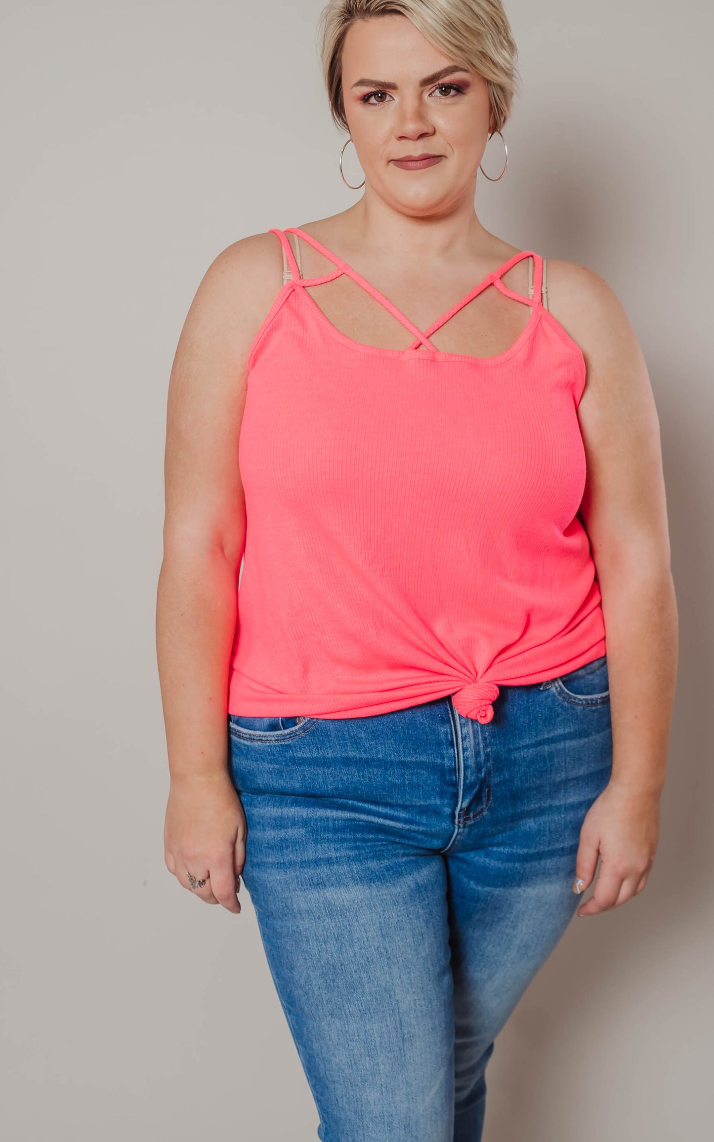 pink criss cross tank top 