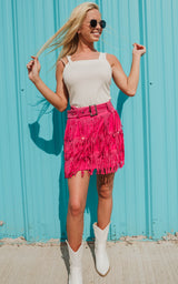 pink fringe skirt 