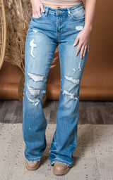 Alison Distressed Mid Rise Flare Jeans - Vervet - Final Sale