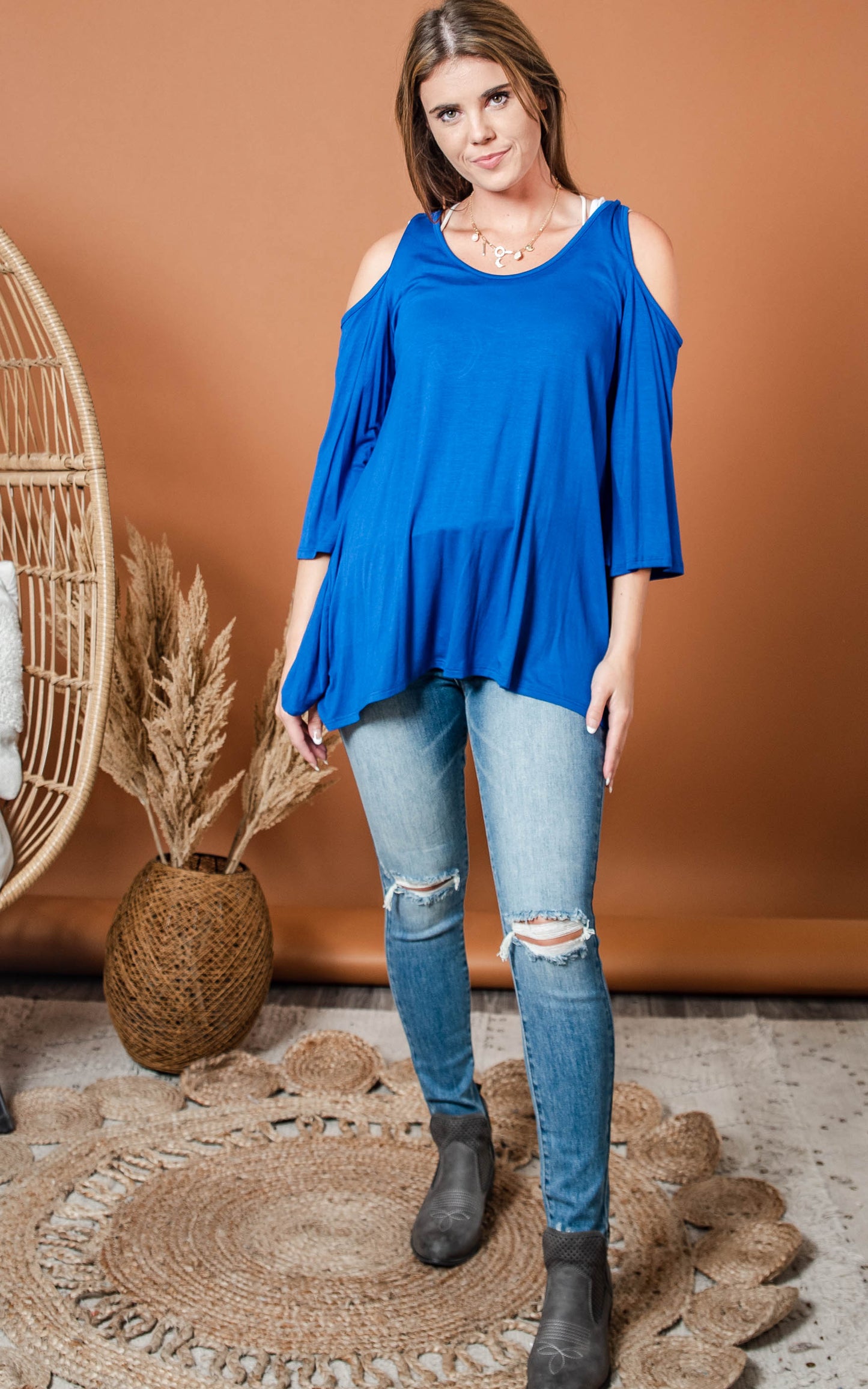 ROYAL BLUE COLD SHOULDER TOP 