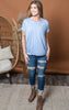 V Neckline Short Sleeve Hi Low Hem Top - Rae Mode Final Sale