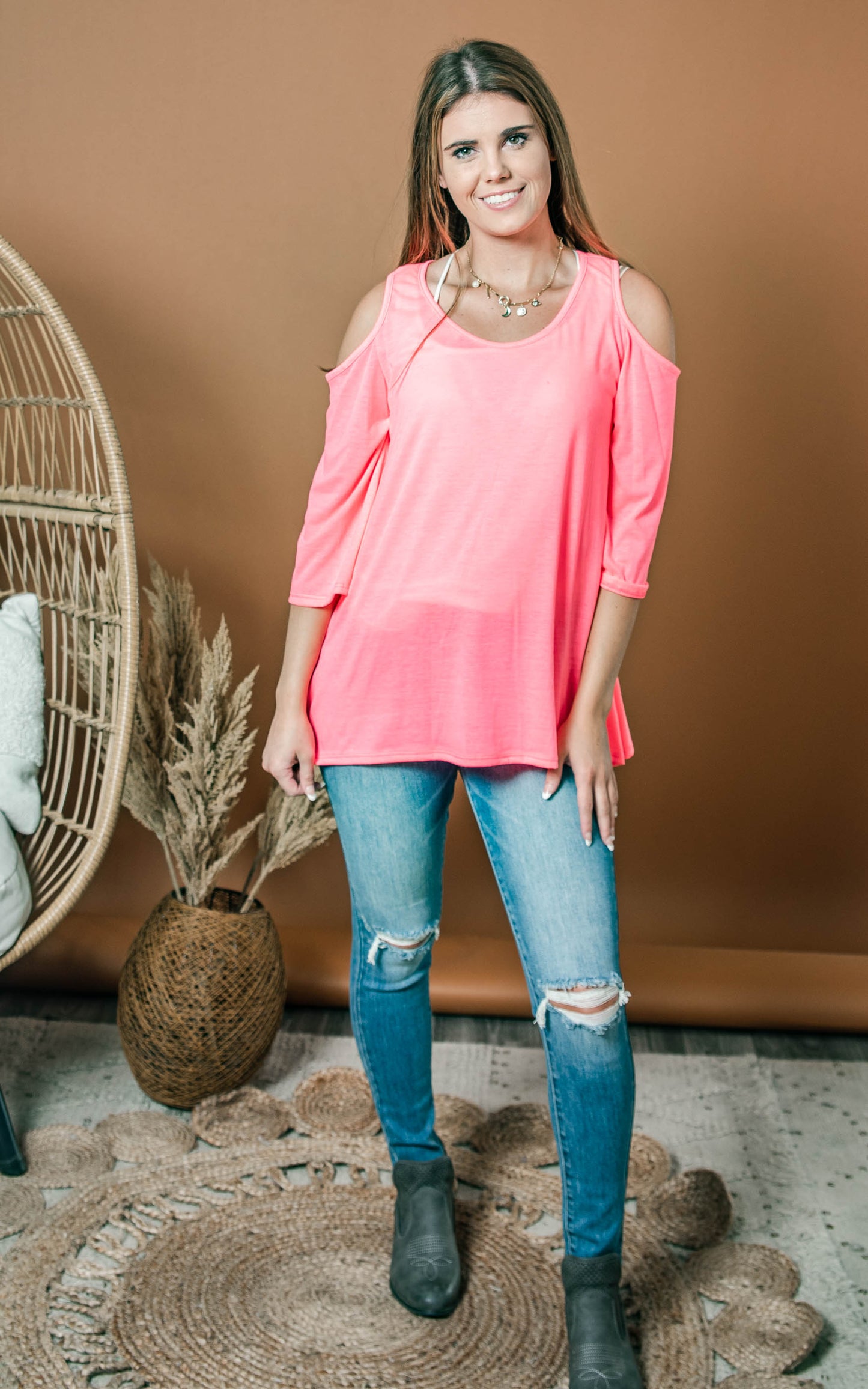 COLD SHOULDER SOLID TOP  - Final Sale