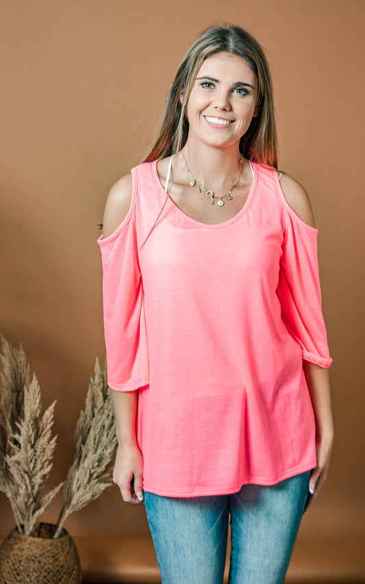 COLD SHOULDER SOLID TOP  - Final Sale