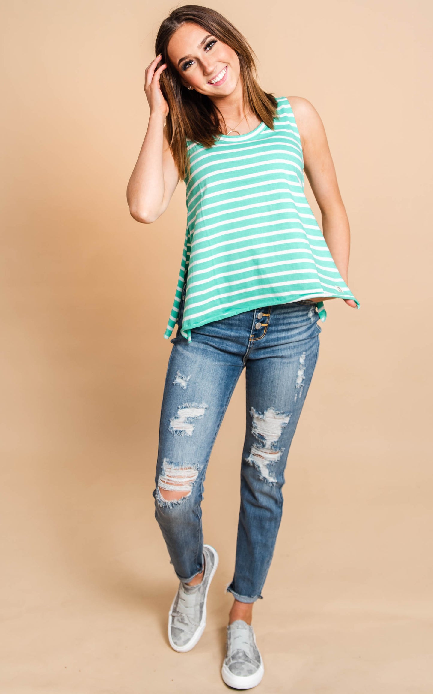 casual summer teal stripe tank 