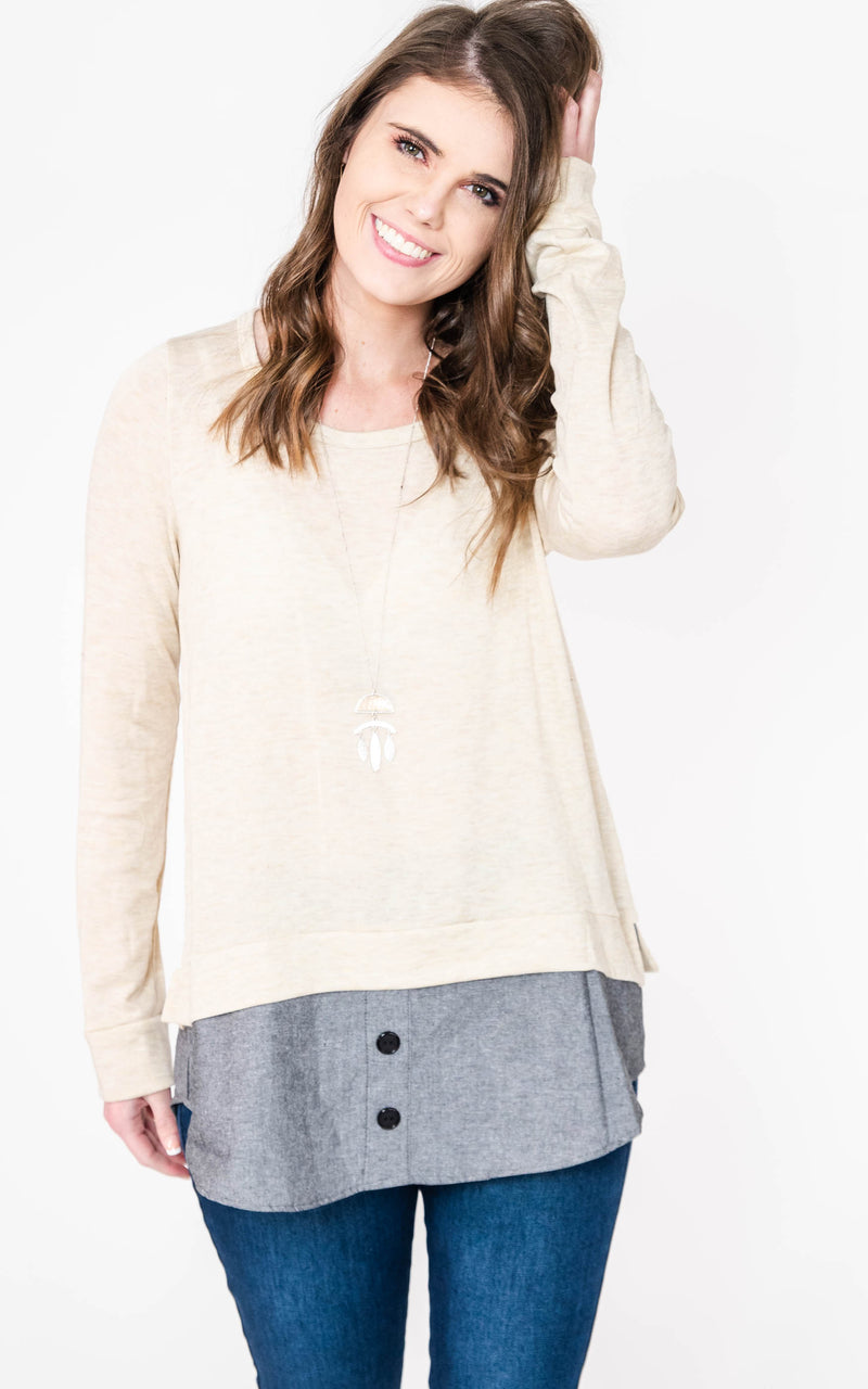  PS KATE Sweater with Peek Bottom Top - Final Sale, CLOTHING, PS KATE, BAD HABIT BOUTIQUE 
