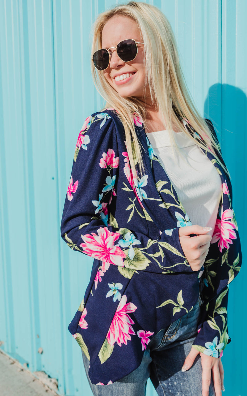 navy floral blouse 