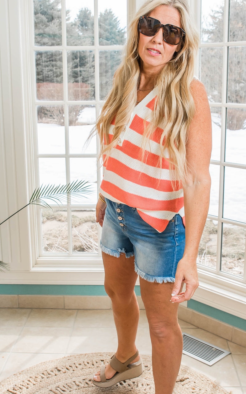 Coral & Ivory Striped Knit Tank Top