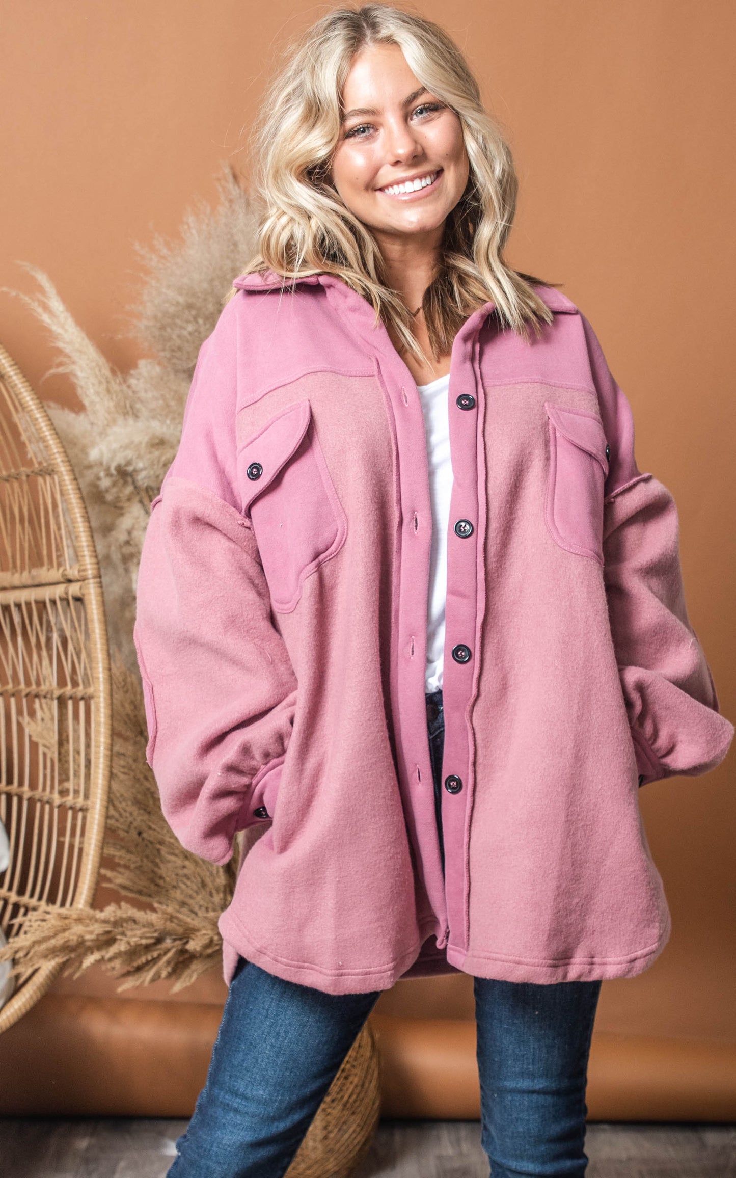 pink oversized shacket 