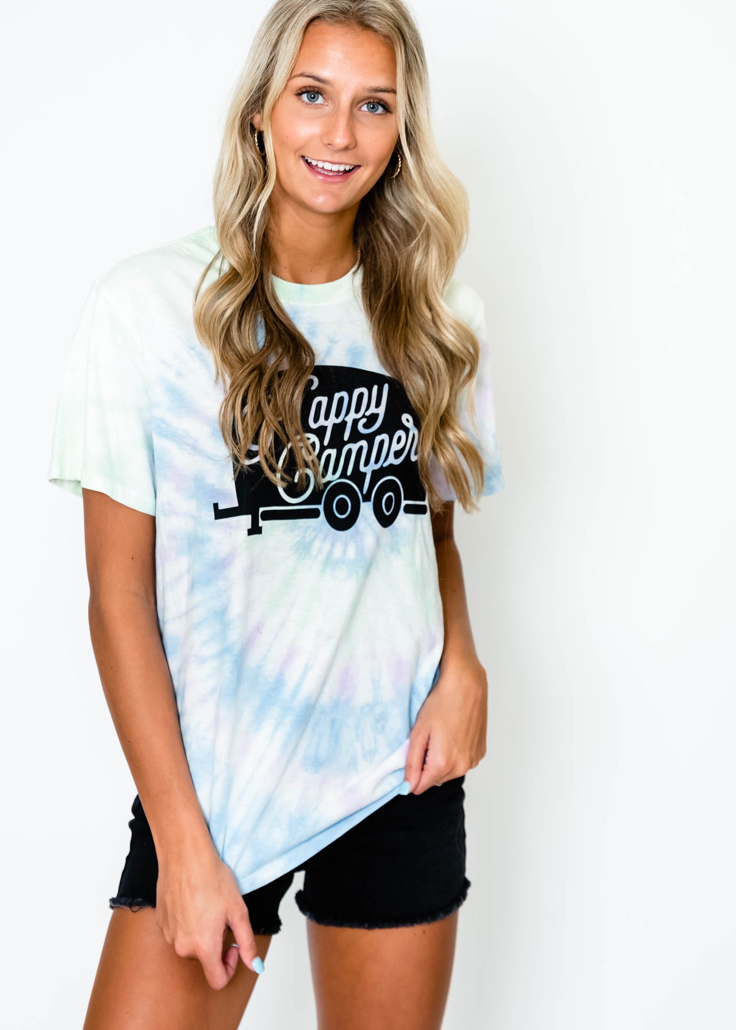  Tie Dye Happy Camper T-shirt, CLOTHING, BAD HABIT APPAREL, BAD HABIT BOUTIQUE 