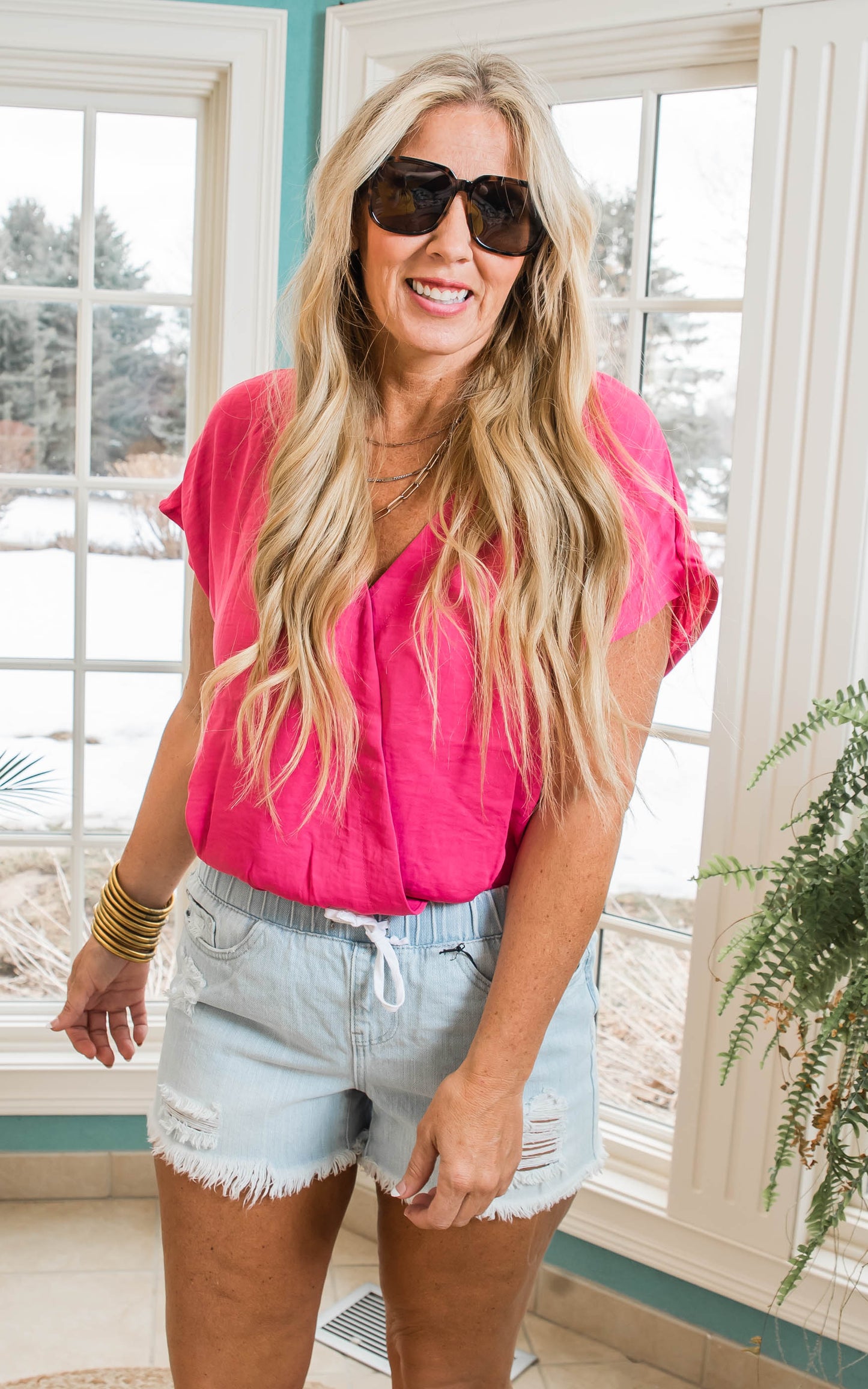 V-Neck Hot Pink Bodysuit