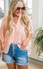 PEACH Stripe Boxy Oxford Button Up Top