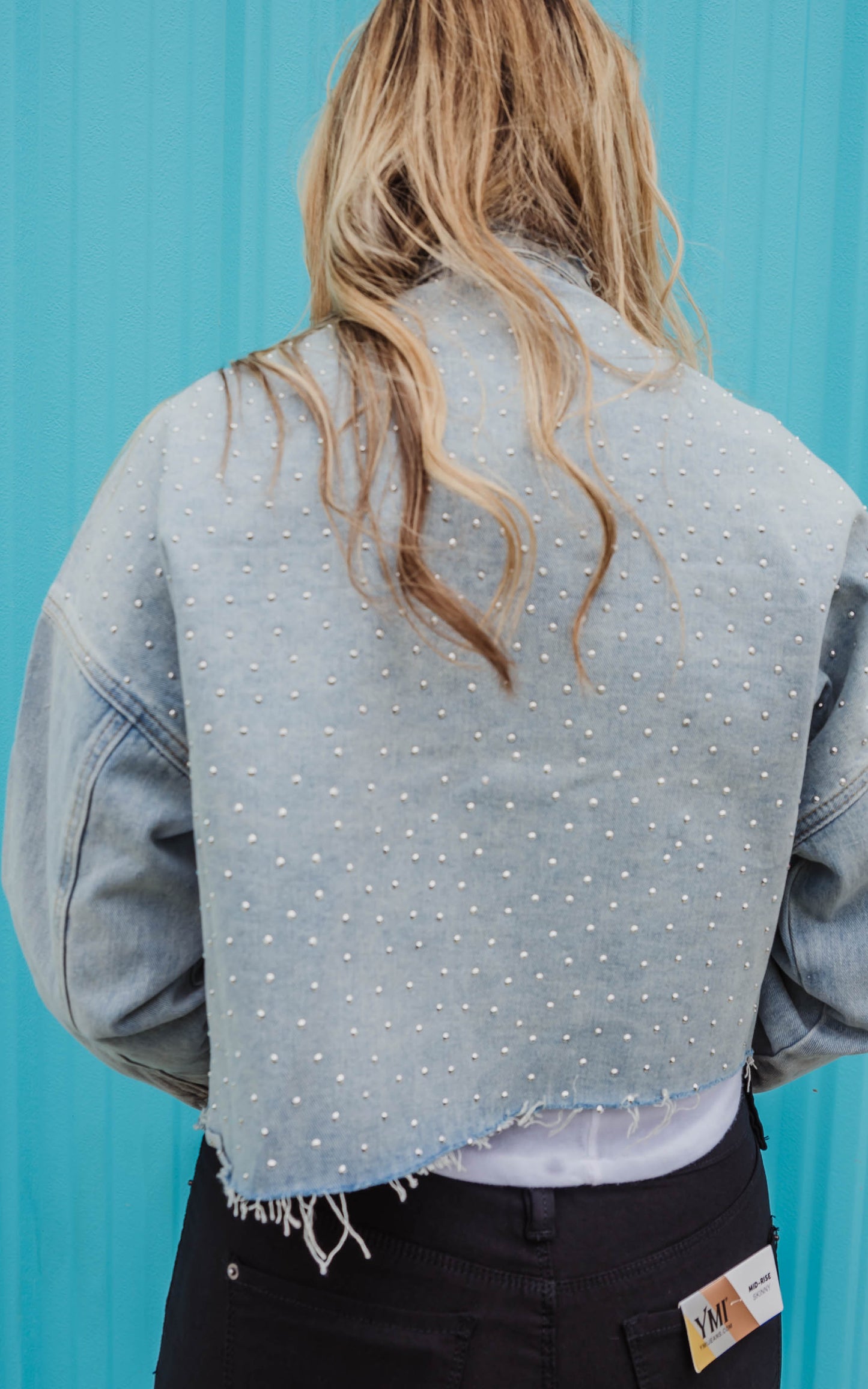 Rhinestone cropped denim jacket