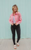 Pink Chevron Rhinestone Fringe Denim Jacket