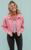 Pink Chevron Rhinestone Fringe Denim Jacket