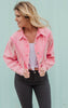 Pink Chevron Rhinestone Fringe Denim Jacket