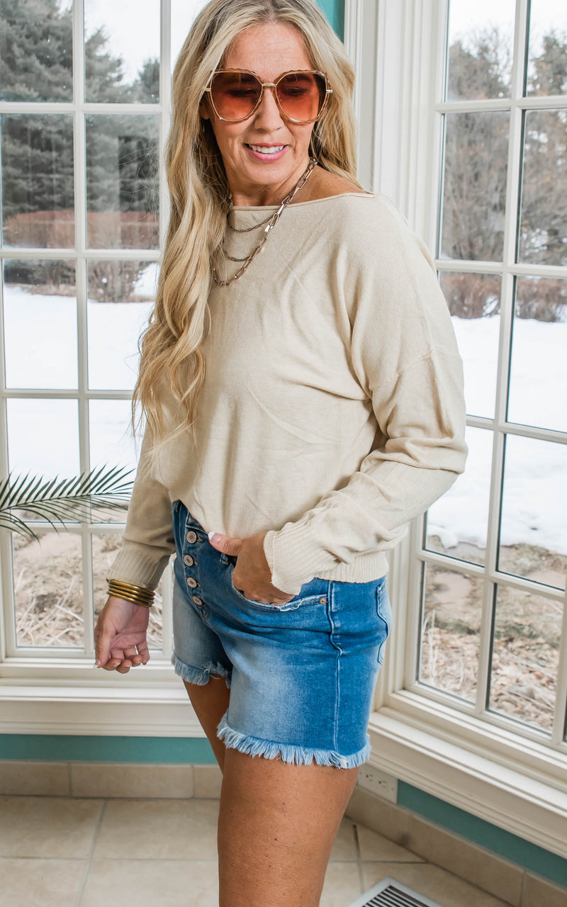 Oatmeal boat neck pullover sweater 