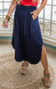 Navy Walk This Way Smocked Maxi Skirt