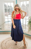 navy Walk This Way Smocked Maxi Skirt